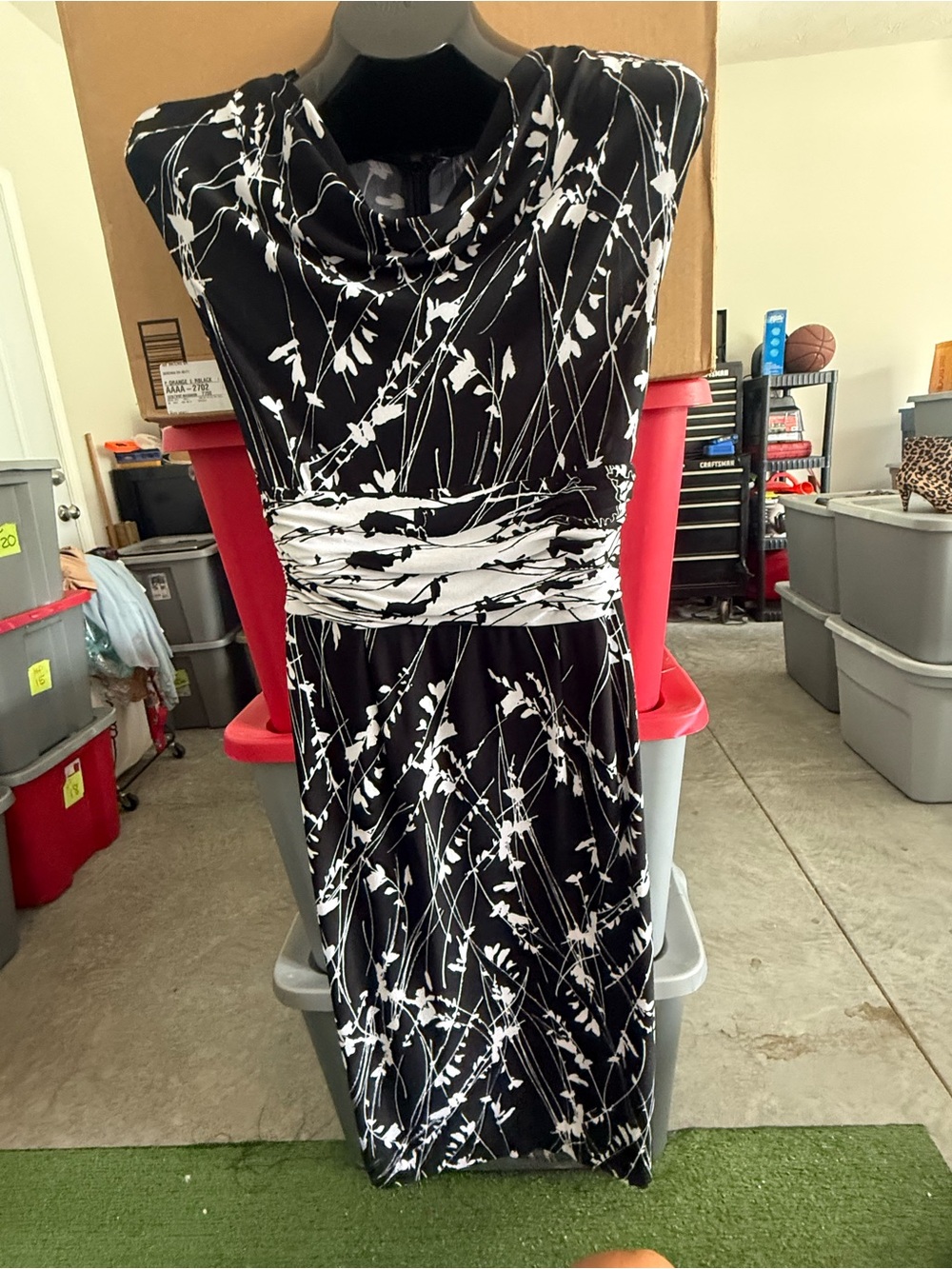 Black & White Printed Cowl Neck Women’s Dress mp51